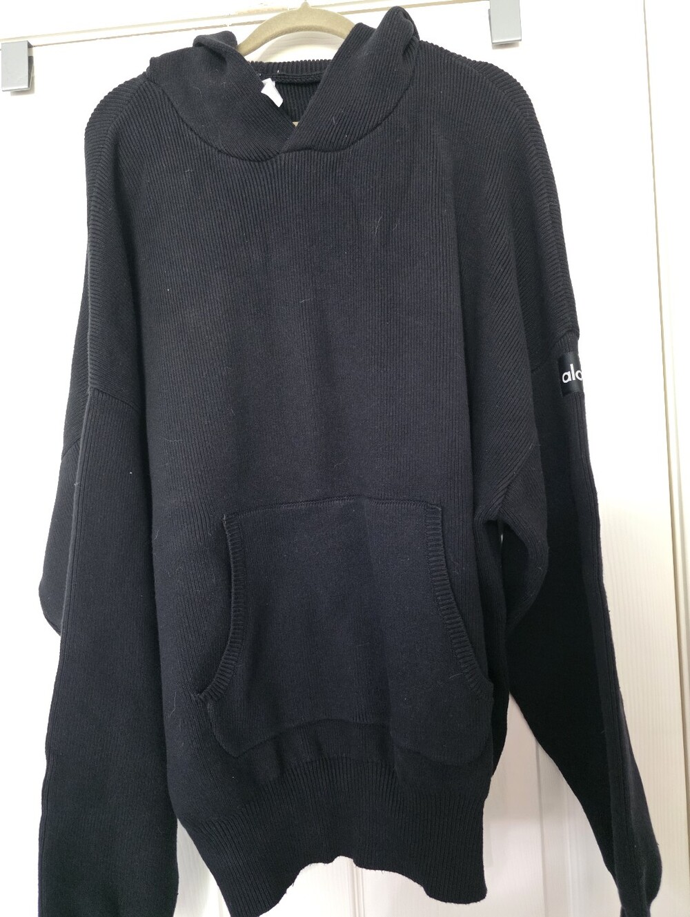 Alo Scholar Hooded Sweater Black Large Kangaroo pocket Mens Relaxed Fit